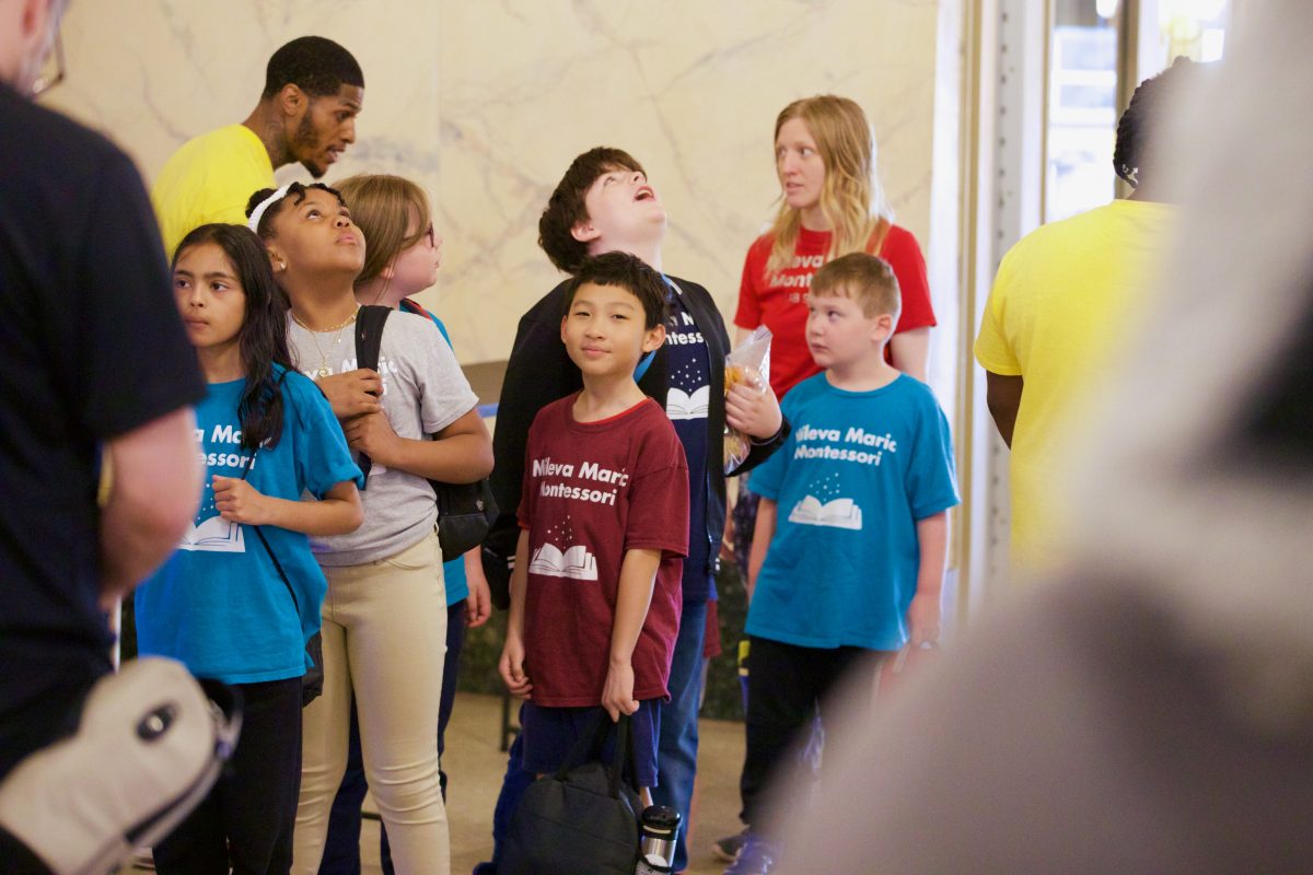 Students entering the theater